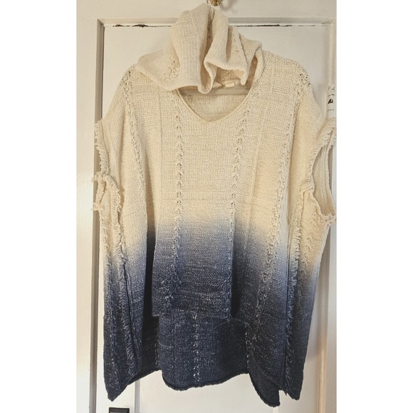 Anthropologie Sweaters - ANTHROPOLOGIE MOTH hooded sweater sleeveless ivory navy ombre frayed woman M/L